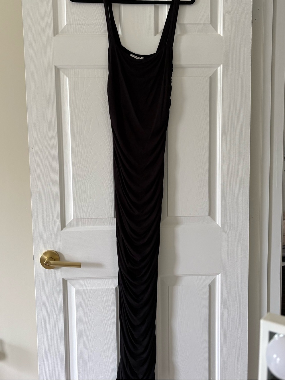 Good American Black Ruched Square Neck Maxi Dress